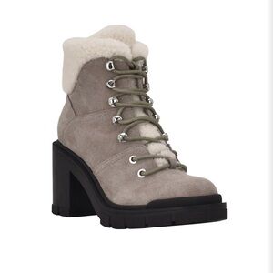 MARC FISHER VACINTE HEEL  COMBAT BOOTIE GRAY SUEDE SIZE 9M NEW